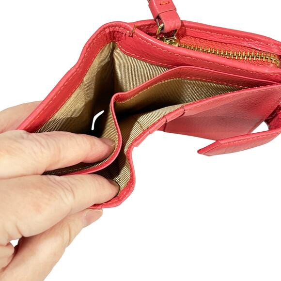 Ora Delphine Coral Pink leather wallet bifold zipper coin pocket preppy fashion - Picture 7 of 9